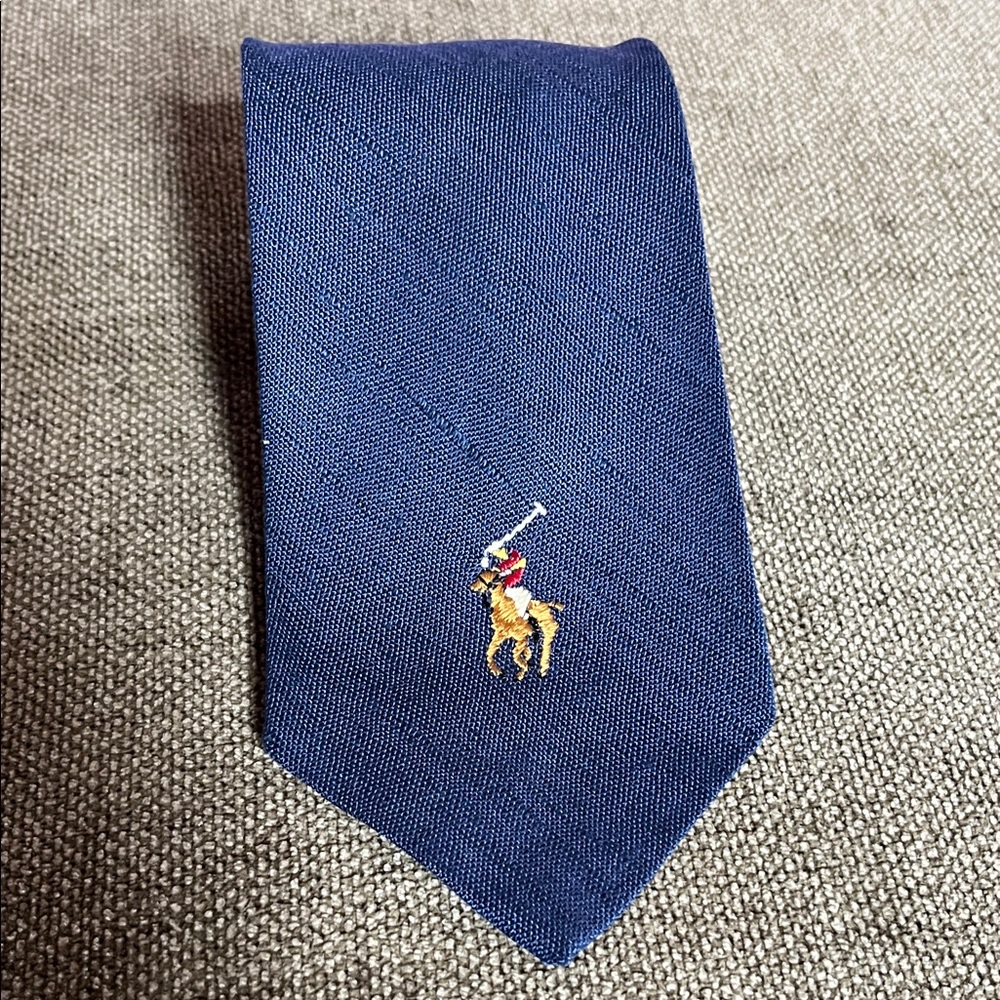 Polo by Ralph Lauren Vintage Navy Blue Tie with Embroidered Polo Player